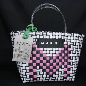 1円 ■新品同様■ MARNI マルニ フラワーカフェ ピクニック PVC ハンドバッグ トートバッグ レディース ホワイト系×ブラック系 CB0372の画像1