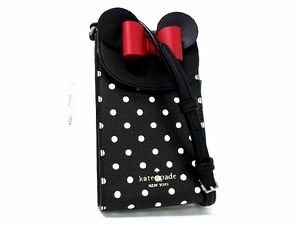 1円 ■新品■未使用■ kate spade ケイトスペード K4830 ディズニーコラボ ミニー レザー スマホ用 ショルダーバッグ ブラック系 BC1163