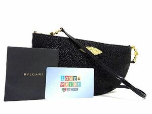 1円 ■極上■本物■新品■未使用■ BVLGARI ブルガリ スティングレイ エイ革 ワンショルダーバッグ ミニバッグ 肩掛け ブラック系 AQ2870