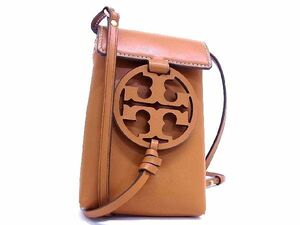 1円 ■新品同様■ TORY BURCH トリーバーチ レザー クロスボディ ショルダーバッグ ポシェット 斜め掛け ブラウン系 AJ7259