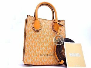 1円 ■新品■未使用■ MICHAEL KORS マイケルコース MK柄 PVC×レザー 2WAY ショルダー トートバッグ レディース オレンジ系 BD3032