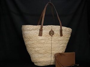 1円 ■新品■未使用■ TORY BURCH トリーバーチ 82354 ストローポーチ付き トートバッグ ショルダー ベージュ系 AP6309