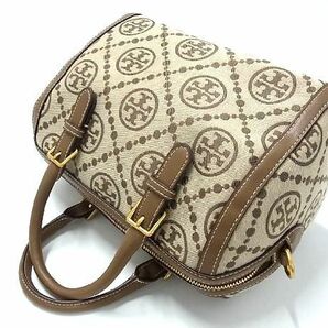 1円 ■新品同様■ TORY BURCH トリーバーチ Tモノグラム ジャガード2WAY ハンドバッグ ショルダー ミニボストン ブラウン系 AV0470の画像5