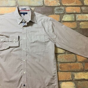 ME9-441◆美USED◆USA正規品◆【TOMMY HILFIGER トミーヒルフィガー】コットン100% ボタンダウン ギンガムチェックシャツ【メンズ M】薄茶の画像5