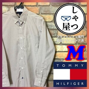 ME9-441◆美USED◆USA正規品◆【TOMMY HILFIGER トミーヒルフィガー】コットン100% ボタンダウン ギンガムチェックシャツ【メンズ M】薄茶の画像1