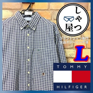 SD7-597◆USA直輸入◆正規品【TOMMY HILFIGER トミーヒルフィガー】片ポケット 長袖 3点留めボタンダウン チェックシャツ【メンズ L】古着