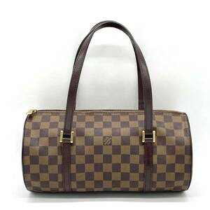 1円 美品 LOUIS VUITTON ルイヴィトン ダミエ パピヨン30 ハンドバッグ 筒型 ミニボストン ブラウン N51303