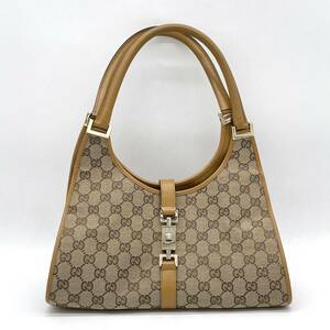 1円 良品 GUCCI グッチ ジャッキー GGキャンバス レザー セミショルダー 肩掛け ハンドバッグ ブラウン ベージュ 002 1067