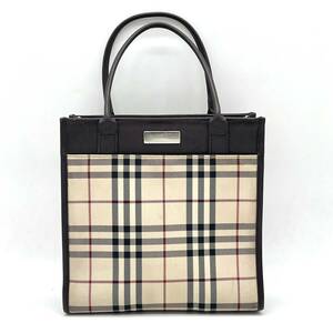 1円 BURBERRY バーバリー ノバチェック ミニトート トートバッグ ハンドバッグ ベージュ ブラウン キャンバス レザー