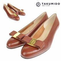 フェラガモ Ferragamo 靴 ヴァラリボン パンプス ブラウン レザー レディース サイズ5 1/2 23.0cm 中古AB 273799_画像1