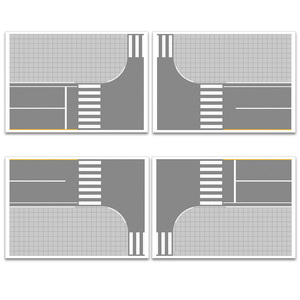 訳あり品Ｄ★送料無料★ジオラマ レイアウト用道路シート シリーズ 交差点(橙線4車線+生活道路)セット 1/64 Sゲージ 鉄道 建築 模型