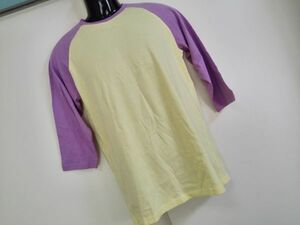 kkyj1609 ■ ラグランTシャツ ■ カットソー トップス 七分袖 イエロー×パープル 黄×紫 Mサイズくらい