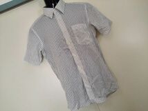 kkyj1731 ■ ユニクロ ■ シャツ トップス 半袖 Yシャツ ストライプ DRY EASY CARE SHIRT 白×青 ブルー M_画像1