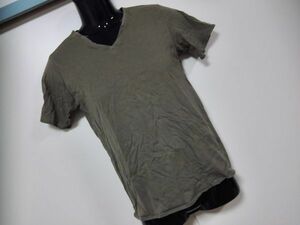 kkyj1803 # TK TAKEO KIKUCHI # Takeo Kikuchi T-shirt cut and sewn tops short sleeves V neck cotton khaki 2 M