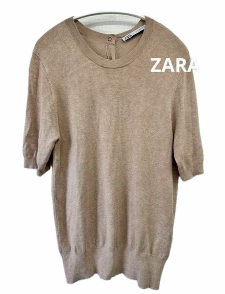 ZARA ザラ レディース 半袖 ニットトップス ゴールドボタン Mサイズ 【USED】