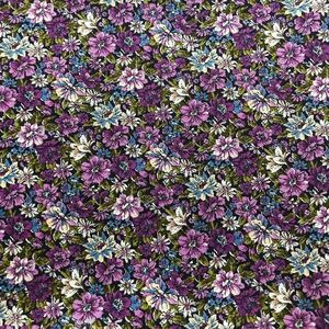 100×50 ブロード生地 薄手 小花柄 ボタニカルフラワー パープル紫