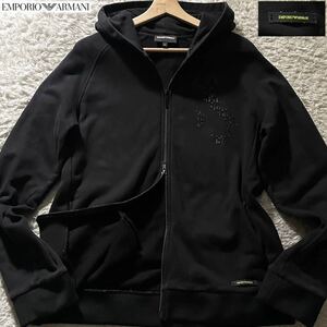 美品/XLサイズ●エンポリオ アルマーニ ジップアップ パーカー フード ジャケット EMPORIO ARMANI ダブルジップ ストレッチ ロゴパッチ