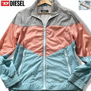 極美品/L相当●DIESEL ディーゼル ナイロン ジップジャケット ブルゾン 羽織り 軽量 撥水 春 スプリングカラー ロゴ金具 テールカット