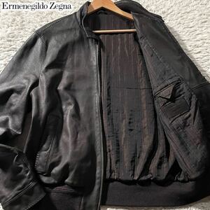 美品/XLサイズ●エルメネジルド ゼニア ラムレザージャケット ライダース ブルゾン Ermenegildo Zegna ダブルジップ 羊革 イタリア製 54