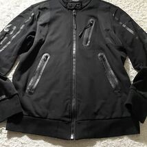 極美品/XLサイズ●DIESEL ディーゼル コットン ナイロン切替 ジップジャケット ブルゾン ライダース風 袖ロゴライン ボタン刻印 黒 春_画像6