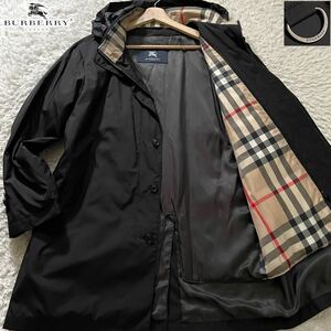 極美品/L相当●バーバリー ロンドン ライナー付 ナイロンコート スタンドカラー BURBERRY LONDON フード収納 ノバチェック 春 スプリング