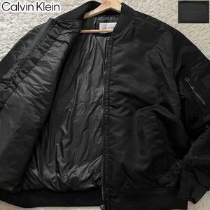 未使用級/3L相当●カルバンクライン フライトジャケット ボンバー MA-1 ブルゾン Calvin Klein 中綿 肩ロゴワッペン XL-XXL 黒