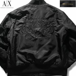 未使用級/XL相当●アルマーニ エクスチェンジ MA-1 ナイロン ボンバー フライトジャケット ARMANI EXCHANGE ゴールド金具 背面AXロゴ刺繍