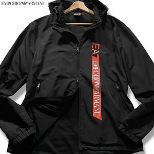 極美品/XLサイズ●エンポリオ アルマーニ ナイロンジャケット フード収納式 パーカー EMPORIO ARMANI ダブルジップ EA7 イーグルロゴ 黒