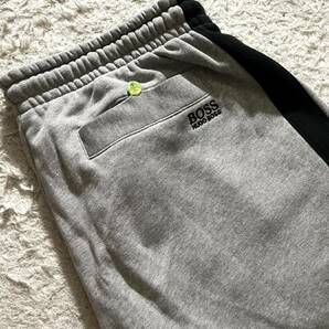 極美品/Lサイズ●ヒューゴボス ジャージ セットアップ ジャケット パンツ HUGO BOSS ストレッチ 裏地ロゴ総柄 胸元ロゴ刺繍 グレーの画像6