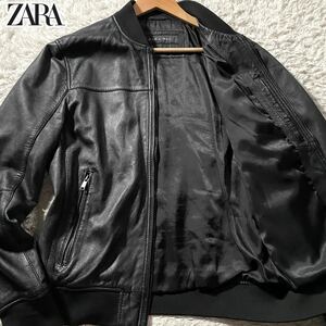 美品/Lサイズ●ZARA MAN ザラ マン ラムレザー ジャケット シングル ジップ ライダース ブルゾン 羊革 黒 ブラック 春 スプリング