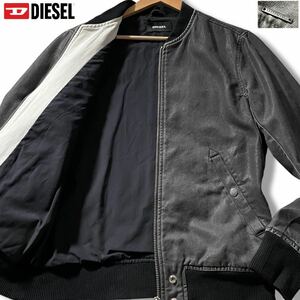 L相当●DIESEL ディーゼル デニム コーティング ジャケット ジップ ブルゾン MA-1 フライト インディゴグレー 春 スプリング ロゴ金具