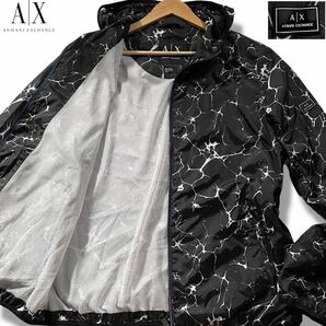 極美品/XL相当●アルマーニ エクスチェンジ ナイロンパーカー フード ジップジャケット ARMANI EXCHANGE 春 スプリング 総柄 肩AXワッペンの画像1