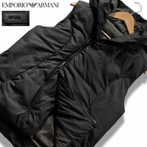 極美品/Lサイズ●エンポリオ アルマーニ ダウンベスト ジャケット フード EMPORIO ARMANI 春 スプリング ダブルジップ EA金具 レザーロゴ_画像1