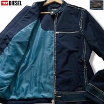 極美品/Lサイズ●DIESEL ディーゼル ナイロン デニム切替 ジャケット ライダース ブルゾン Gジャン インディゴ 春 スプリング ロゴ金具_画像1