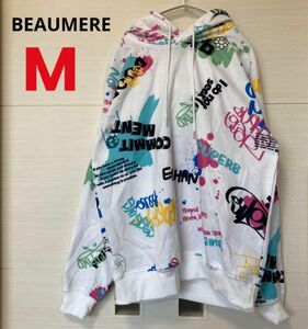 良品 BEAUMERE パーカー 裏起毛 Mサイズ プリント柄 メンズ