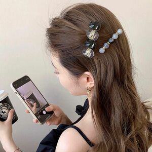 SALE ヘアピン ヘアクリップ レトロ サイドクリップ グレー