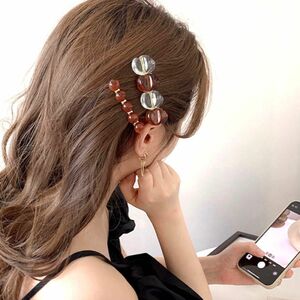 SALE ヘアピン ヘアクリップ レトロ サイドクリップ ブラウン ガラスビーズ