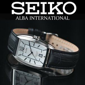 新品 逆輸入セイコーALBA 知的で気品あるトノー型ケース＆ローマ数字 ホワイトフェイス 50m防水 本革ベルト メンズ日本未発売 腕時計