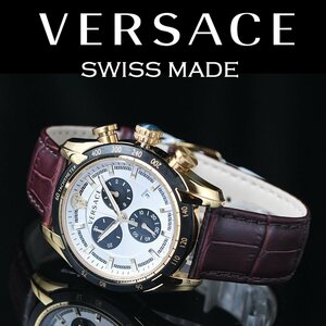 新品 ヴェルサーチVERSACE 高級スイス製クロノグラフ 50m防水 激レア日本未発売 イタリアブランド本物 新品 未使用 メンズ 本革ベルト