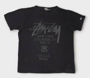 STUSSY　ステューシー　champion　チャンピオン　コラボTシャツ　L　レア　チャコールグレー　バックプリント　Tシャツ　半袖