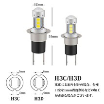 五面発光 H3C-14SMD H3 H3C H3D 3000K イエロー 42W LED フォグランプ ショート プロジェクターレンズ 2835SMDチップ 2個_画像5