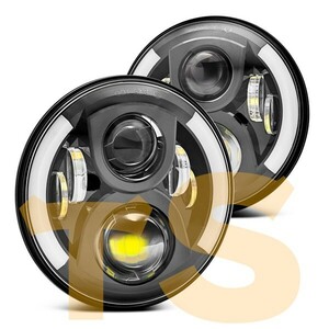 7インチ ..新品.. LED ヘッドライト Hi.Low.DRL.ウインカー機能 JK50W-C イカリング 12V/24V スバル JEEP ジムニー ジープ トヨタ 2個 JK