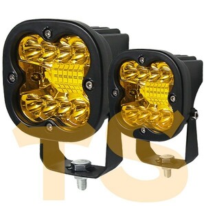 12V/24V兼用 8000LM 60W バイク スポットライト LEDワークライト 作業灯 (イエロー) FX3C60W 2個 3インチ LEDワークライト