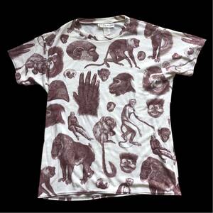 送料370円　古着 ビンテージ　アニマル　monkey 猿　サル　図鑑　ART アート　Tシャツ USA製 80s 90s