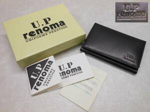 ♪未使用・経年保管品♪#28043 U.P renoma ユーピーレノマ レザー ゴートスキン 名刺入れ カードケース 黒系 ブラック系 中国製