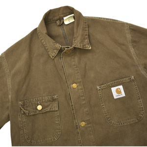 裏地なし! 90s usa vintage Carhartt カーハート チョアコート カバーオール ブラウン ピグメントダイ アメリカ製 size.40 希少モデル 