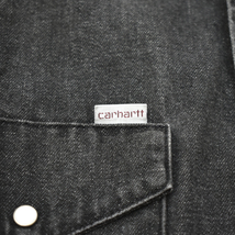 先染め ブラックデニム! 90s usa vintage Carhartt カーハート デニム ウエスタンシャツ 三角タグ size.M程_画像5