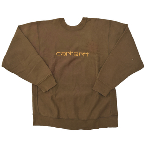  90s usa vintage carhartt カーハート 三角タグ 刺繍ロゴ スウェットシャツ ブラウン size.L相当 .