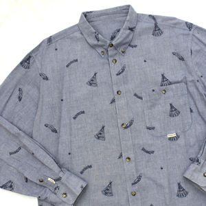 Papas パパス インディアン ティピー フェザー フラッグ 刺繍 長袖 シャツ 日本製 size.50 L