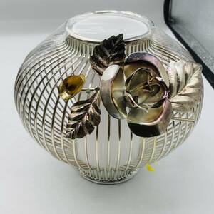 【注目】花デザイン 金属細工 フラワーベース 花瓶 バラ ボタン 20240322B03